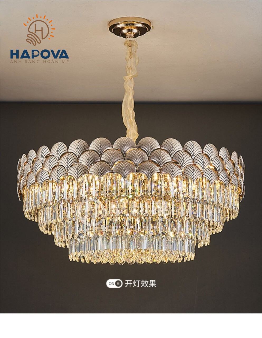 Đèn chùm trang trí phòng khách, phòng ngủ HAPOVA ANNOL 8116 đường kính 600/800mm Kèm Bóng E14