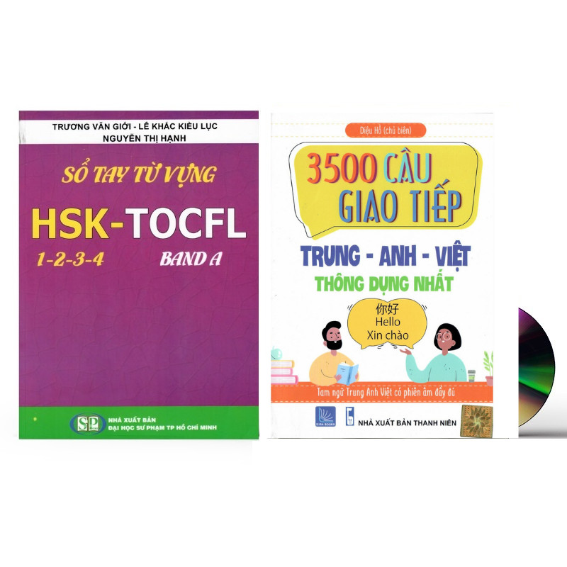 Sách-Combo 2 sách Sổ tay từ vựng HSK1-2-3-4 và TOCFL band A + 3500 câu giao tiếp Anh Hoa Việt thông dụng nhất có phiên âm + DVD tài liệu