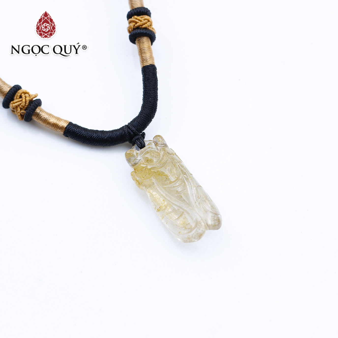 Mặt dây chuyền con ve ngọc thiền thạch anh tóc vàng mệnh thủy, kim - Ngọc Quý Gemstones