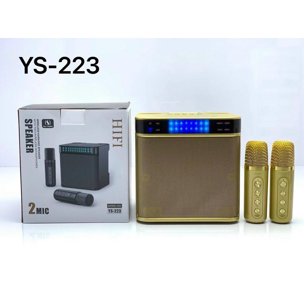 Loa Karaoke YS 223 Kèm 2 Micro Không Dây, Kiêm Bluetooth, Thẻ Nhớ, TF, USB Cổng AUX 3.5 Nhỏ Gọn. Âm Thanh Chất Lượng.