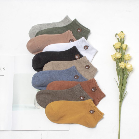 Combo 10 đôi Tất nữ gấu ngắn cổ vải cotton khử mùi thoáng khí thấm hút mồ hôi