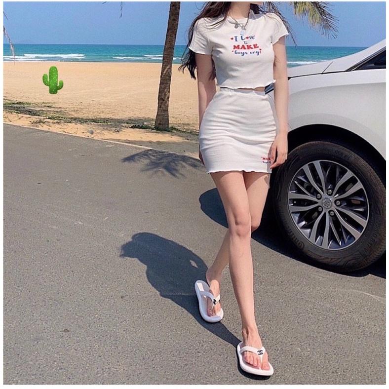 Set áo croptop kèm chân váy chất thun borip siêu đẹp-P