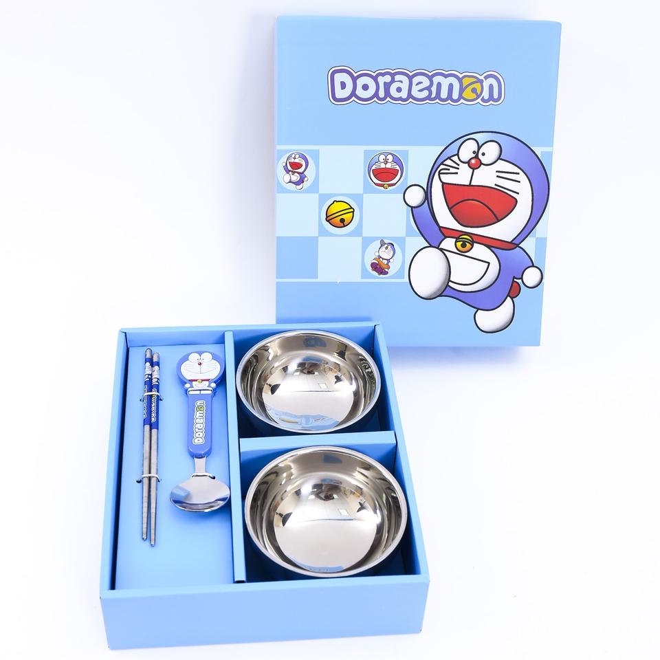 Bát ăn dặm doremon, hello kitty cho bé, bát -đũa-thìa, chất liệu inox 304 an toàn