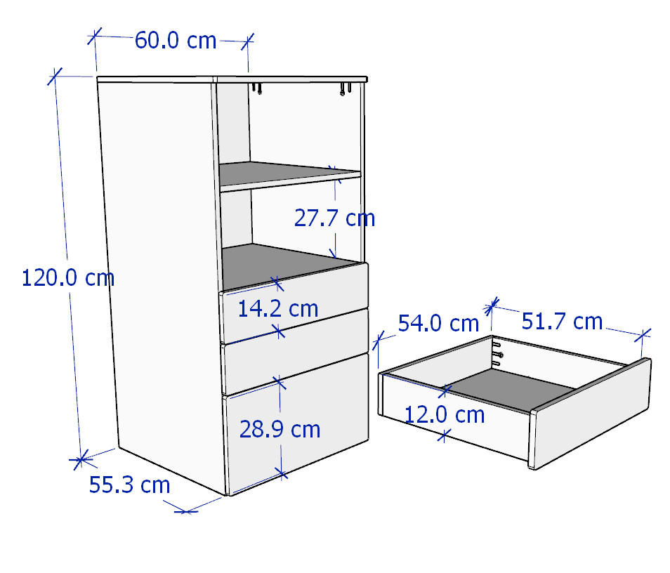 ZANOTTA, Kệ tủ lưu trữ đồ dùng với 3 ngăn kéo cho bé kèm tay nắm DRA_061, 60x57x120cm
