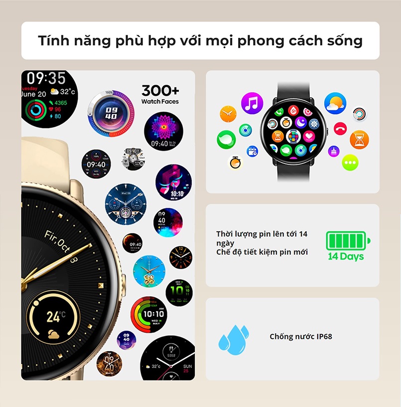 Đồng Hồ Thông Minh Zeblaze GTR3 Pro - Màn hình Amoled - Hỗ trợ nghe gọi - Theo dõi sức khỏe - Full Tiếng Việt - Hàng Chính Hãng