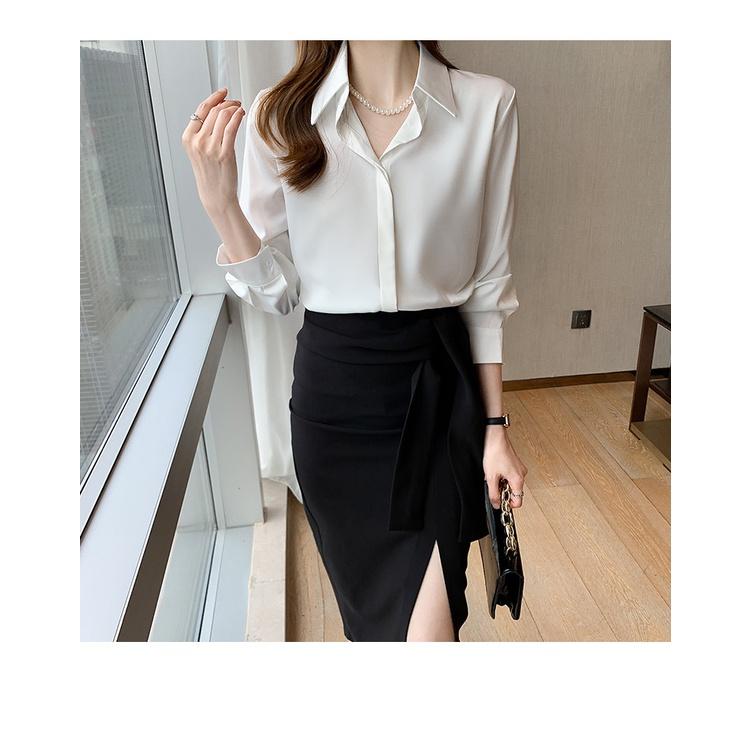 Áo Sơ Mi Nữ Công Sở Màu Trắng Cổ Đức CHIPY Kiểu Hàn Quốc Vintage Ulzzang Form Rộng Dài Tay Đẹp Chất Lụa Cao Cấp A2T