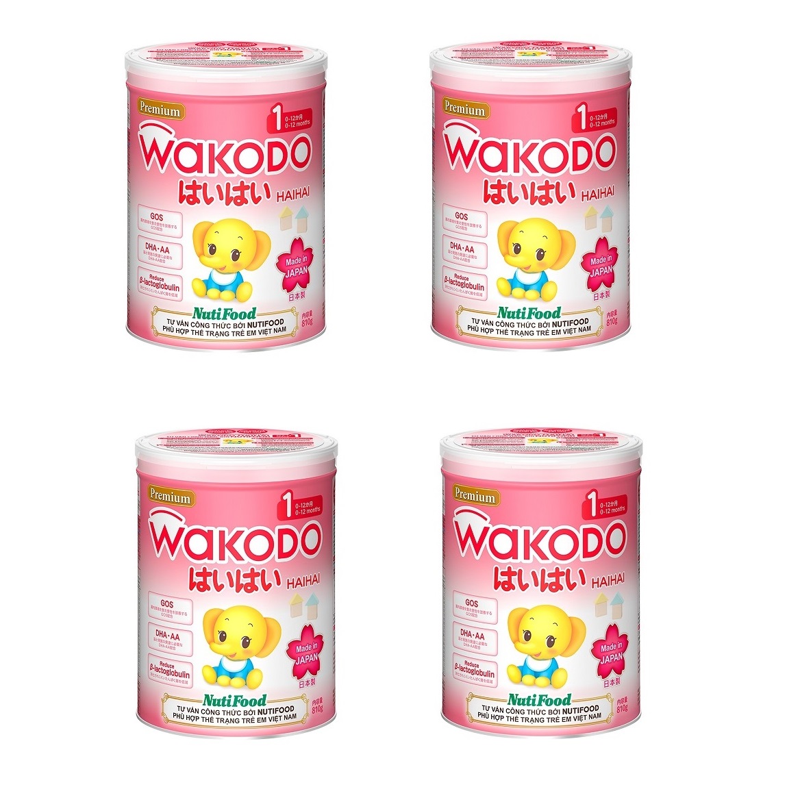 Bộ 4 Lon Sữa Bột Wakodo HaiHai Số 1 - 830g