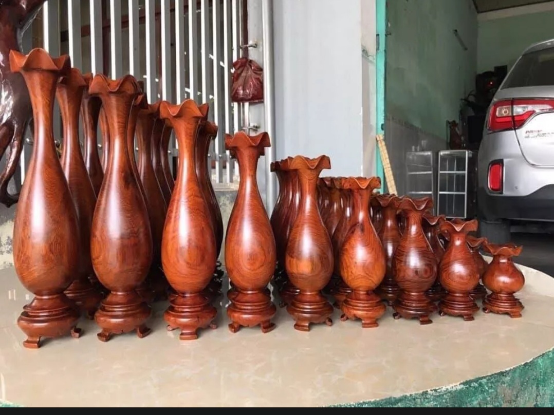 Bộ lục bình mini 9 món nguyên khối gỗ hương