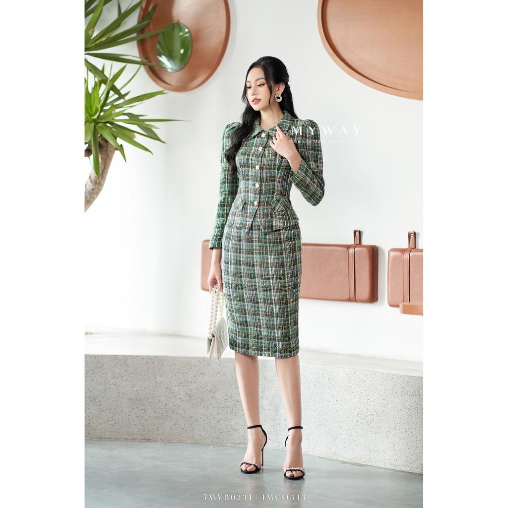 Sét Áo Vest Chân Váy MY WAY Tay Bồng Chiết Eo Sang Trọng 5MVB234-1MCOB343