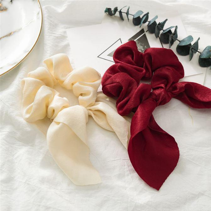 Chun buộc tóc nơ vải satin Hàn Quốc xinh xắn dễ thương tiểu thư - Phụ kiện tóc, dây cột tóc