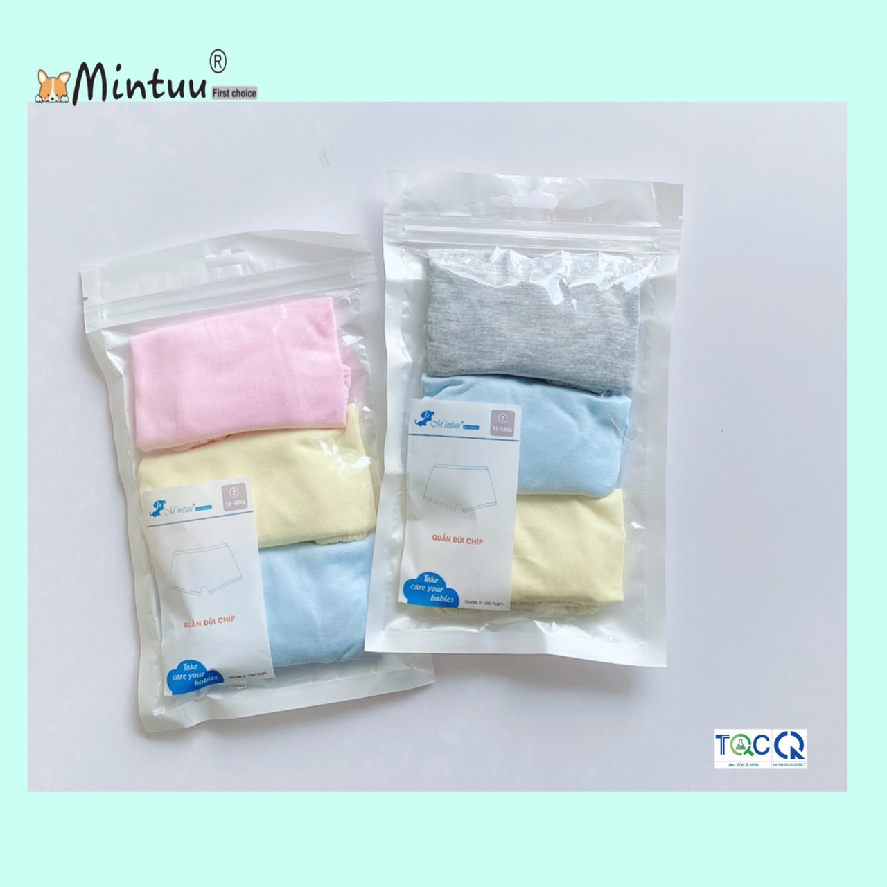 Set 3 Quần đùi chíp cho bé từ 6-24 kg, chất liệu sợi tre mềm mại thoáng mát thương hiệu Mintuu