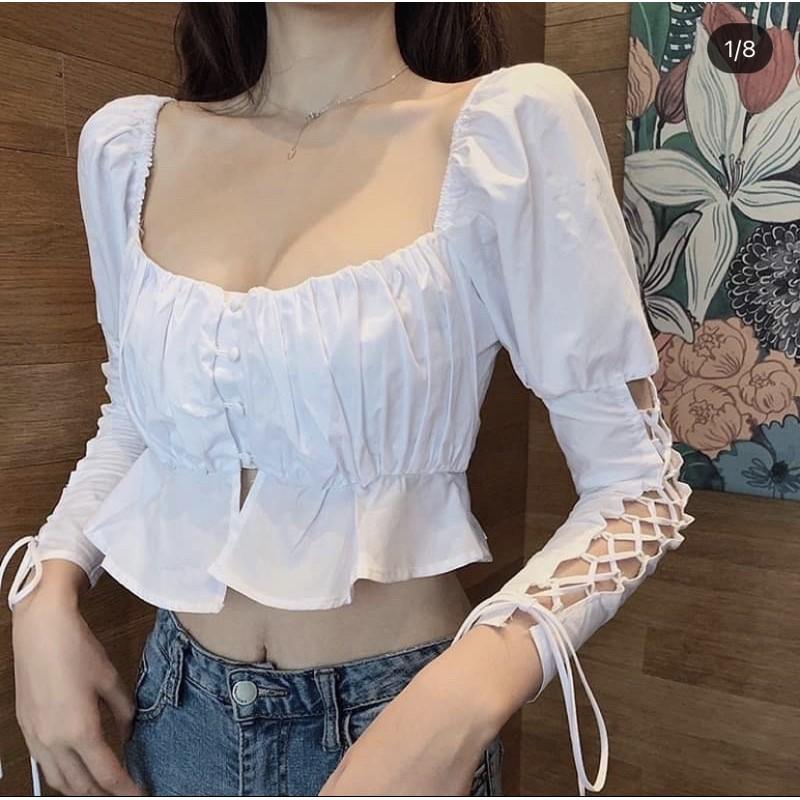 ÁO TAY DÀI TRẮNG ĐAN DÂY
