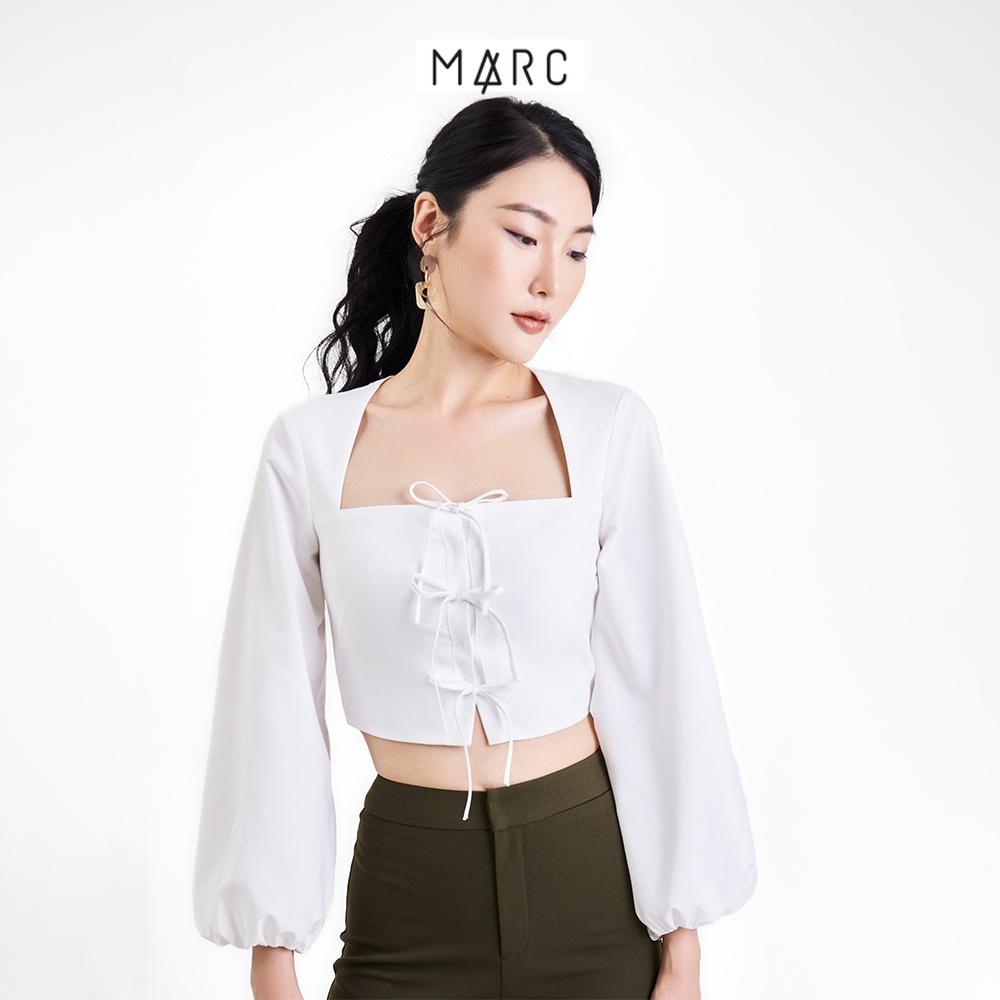 Áo kiểu nữ MARC FASHION croptop tay dài cổ vuông thắt 3 nơ trước FASH101322