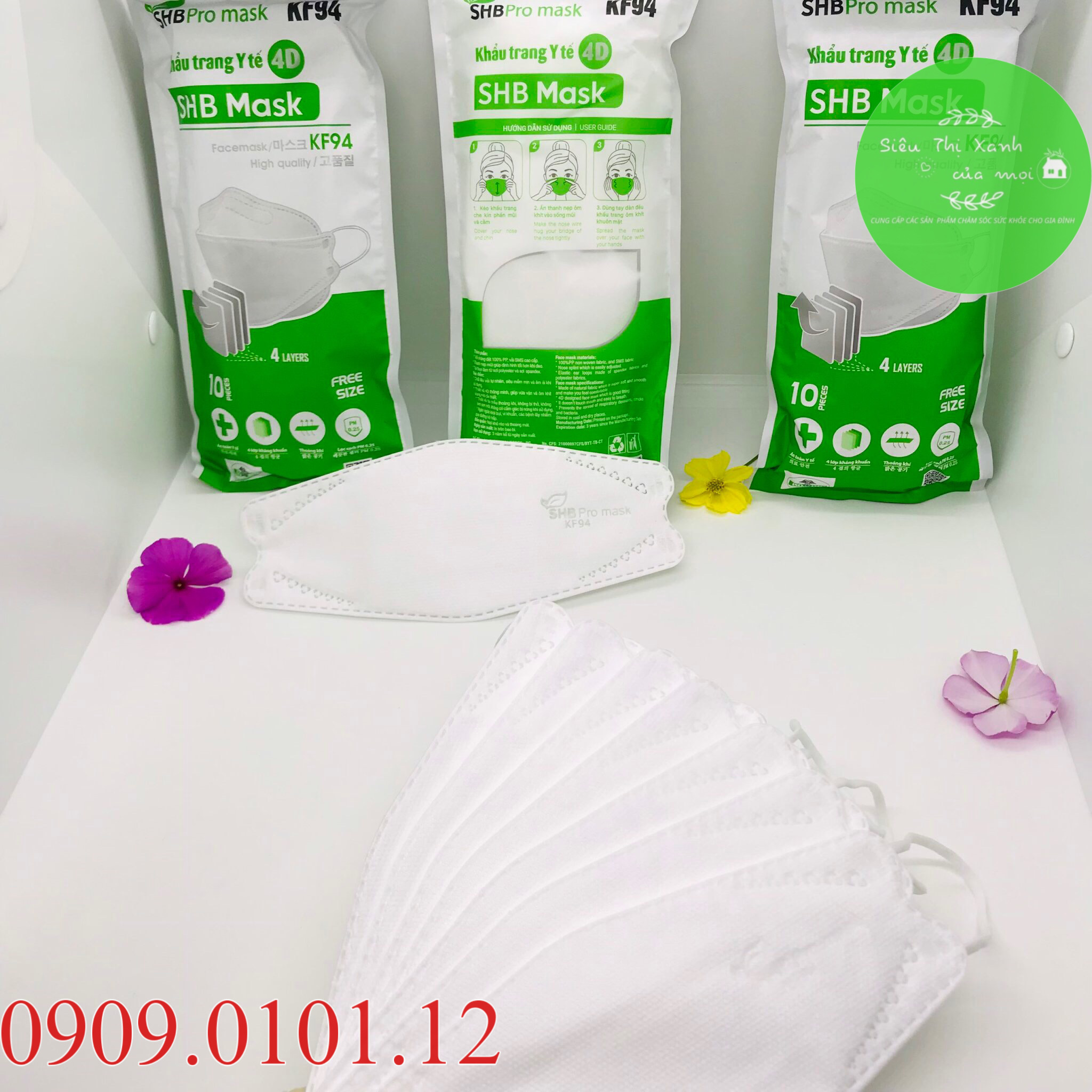 (Thùng 300 cái) Khẩu trang kf94 SHB pro mask chính hãng, khẩu trang 4d mask 4 lớp