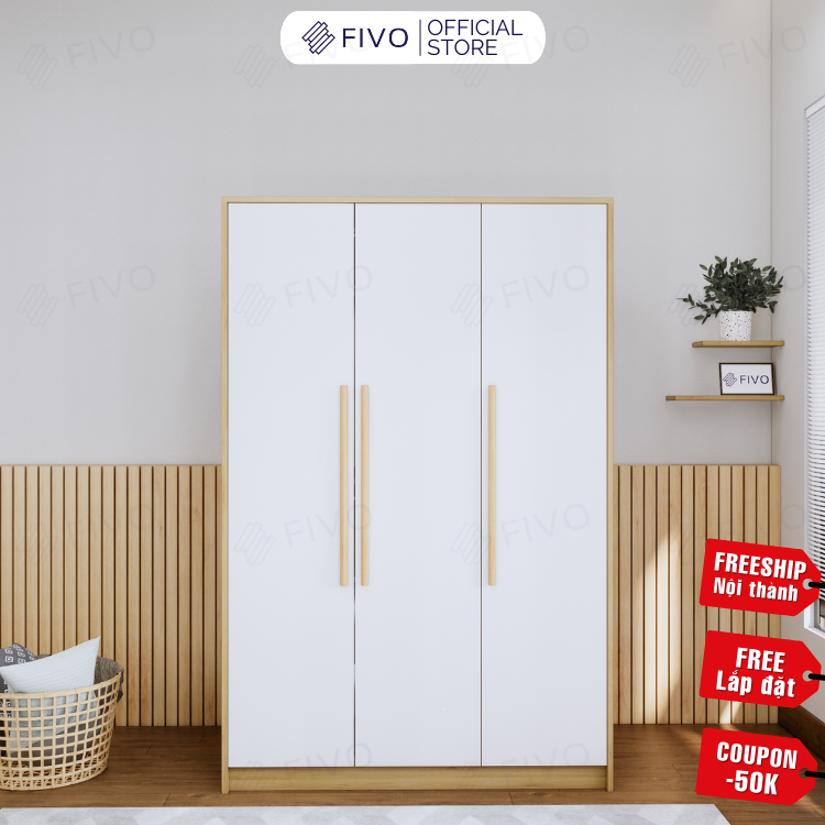 Tủ Đựng Quần Áo Gỗ MDF Lõi Xanh Chống Ẩm Dày 17mm FIVO FC01 Cửa Mở 3 Cánh Ngang 1m2 Phong Cách Hàn Quốc Dễ Dàng Lắp Ráp - Chính Hãng
