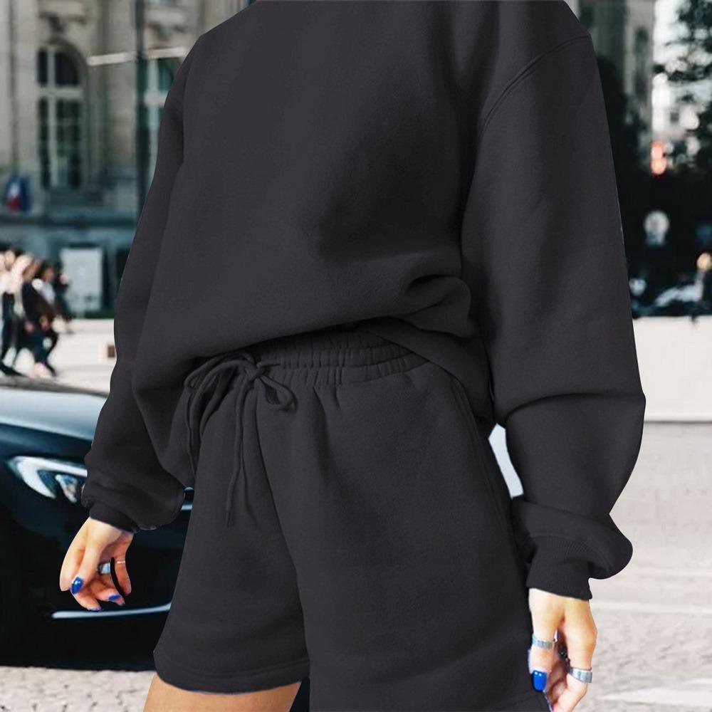 Lông Cừu Dày 2 Bộ Phụ Nữ Dài Tay Áo Áo Phù Hợp Với Dây Kéo Thể Thao Cotton Cổ Ngắn Bộ