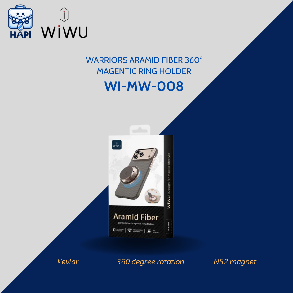 Hàng chính hãng WiWU Warriors Aramid Fiber 360° Rotation Magentic Ring Holder Wi-MW-008 nhỏ gọn, giữ vững điện thoại