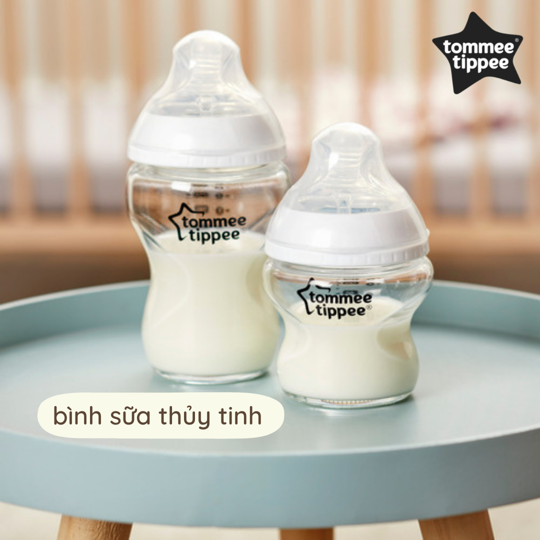 COMBO Ty ngậm silicon siêu nhẹ Tommee Tippee Ultra Light 0-6m &amp; Bình sữa thủy tinh Tommee Tippee Close to Nature 150ml