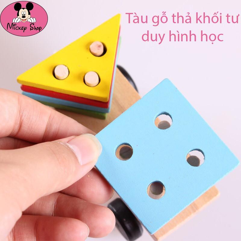 Đồ chơi đoàn tàu thả hình khối, giúp bé nhận biết màu sắc, đồ chơi gỗ an toàn tuyệt đối.