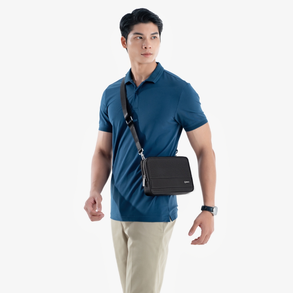 Túi Đeo Chéo Túi Da Nam Cầm Tay GENCE TC02 Chất Liệu Da Bò Cao Cấp Màu Đen