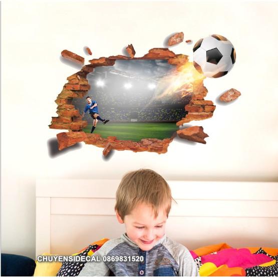 Decal trang trí tường - Họa Tiết Gạch 3D Bóng Đá