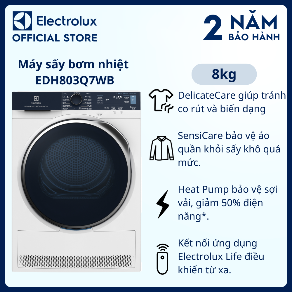 Máy sấy bơm nhiệt Electrolux Heat Pump 8kg UltimateCare 700 EDH803Q7WB - bảo vệ áo quần khỏi sấy khô quá mức