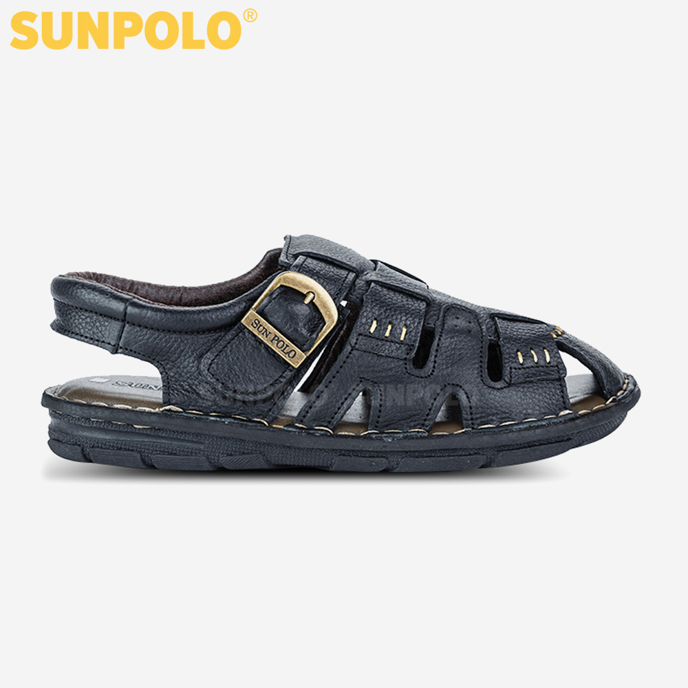 Giày Sandal Nam Da Bò Bít Mũi Cao Cấp SUNPOLO SDA011 (Đen, Nâu)
