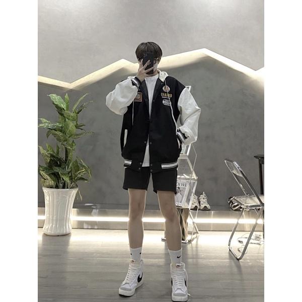 Bomber kaki bomber nam kaki có nón thêu hoạ tiết
