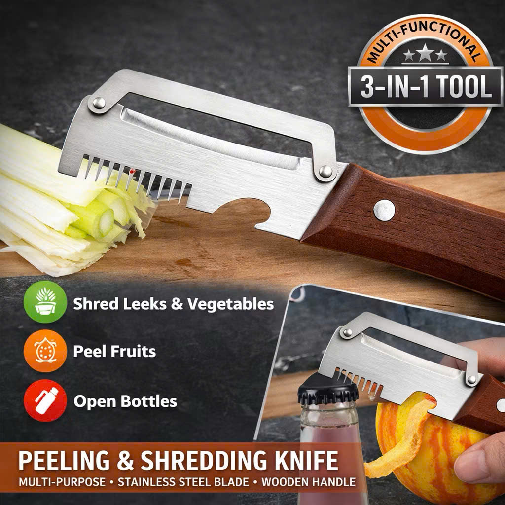 Dụng Cụ Nạo Rau Củ 3in1 Đa Năng, Gọt Vỏ, Bào Sợi, Mở Nắp Chai, Lưỡi Inox Sắc Bén, Tay Cầm Gỗ - HÀNG CHÍNH HÃNG MINIIN