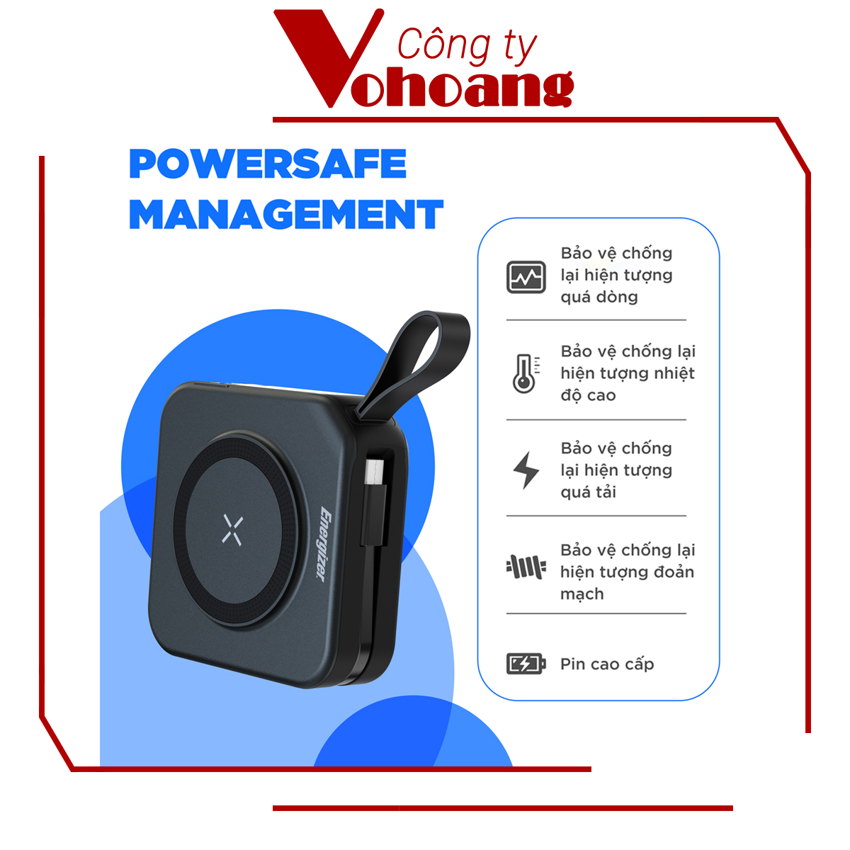 [Mỹ] Sạc dự phòng Energizer QM10001AC Thông minh Sạc nam châm từ tính Dung lượng 10000mAh - Hàng chính hãng