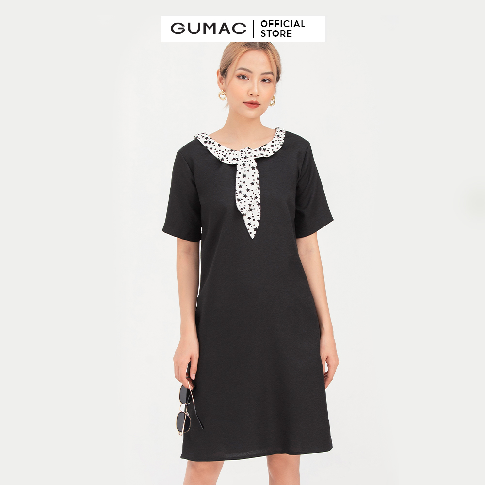 Đầm dáng xòe suông phối cổ GUMAC DB757