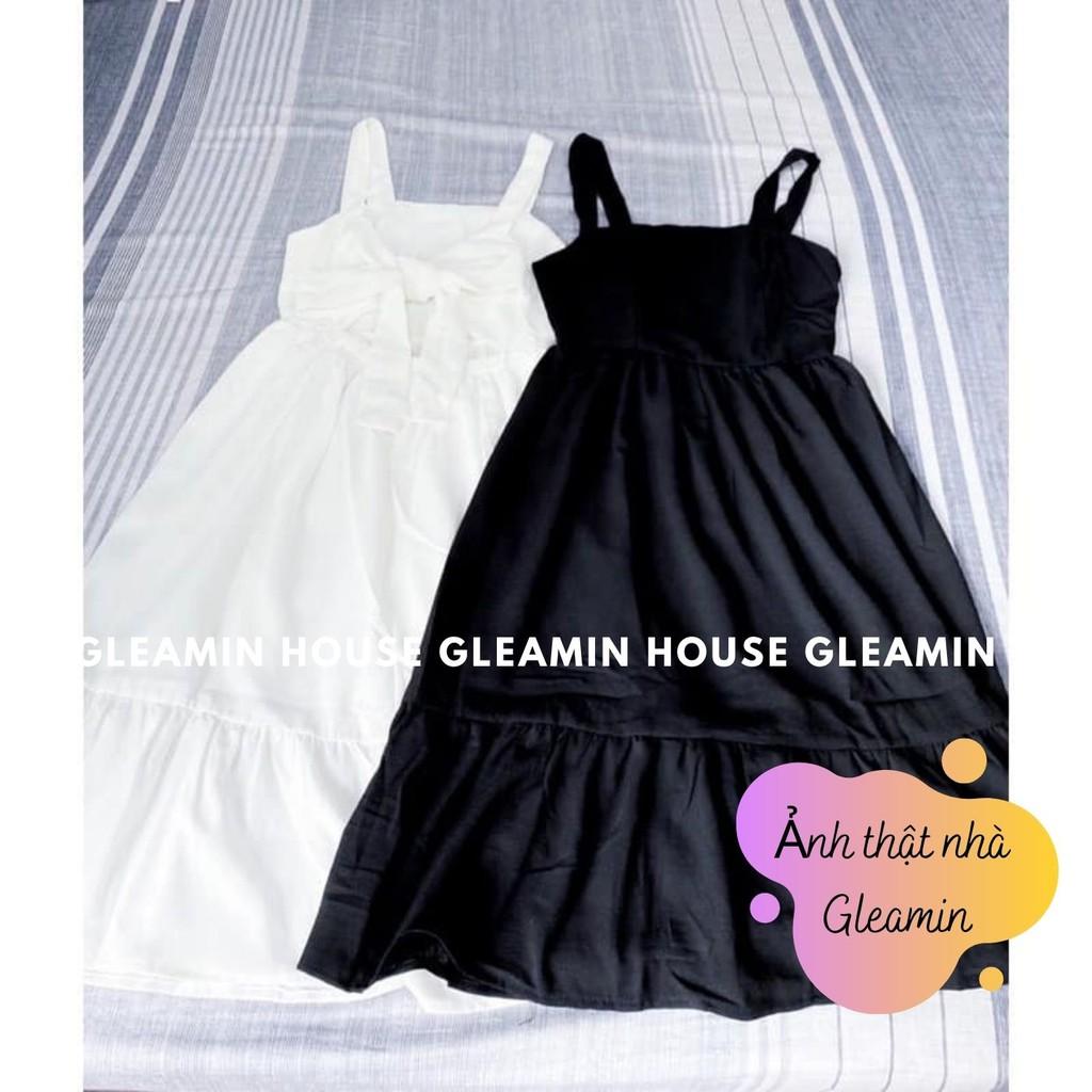 Váy-đầm maxi 2 dây xoè dáng dài chất lụa đi biển hở lưng buộc nơ 2 màu, Váy-đầm maxi hai dây suông rộng babydoll vạt bèo