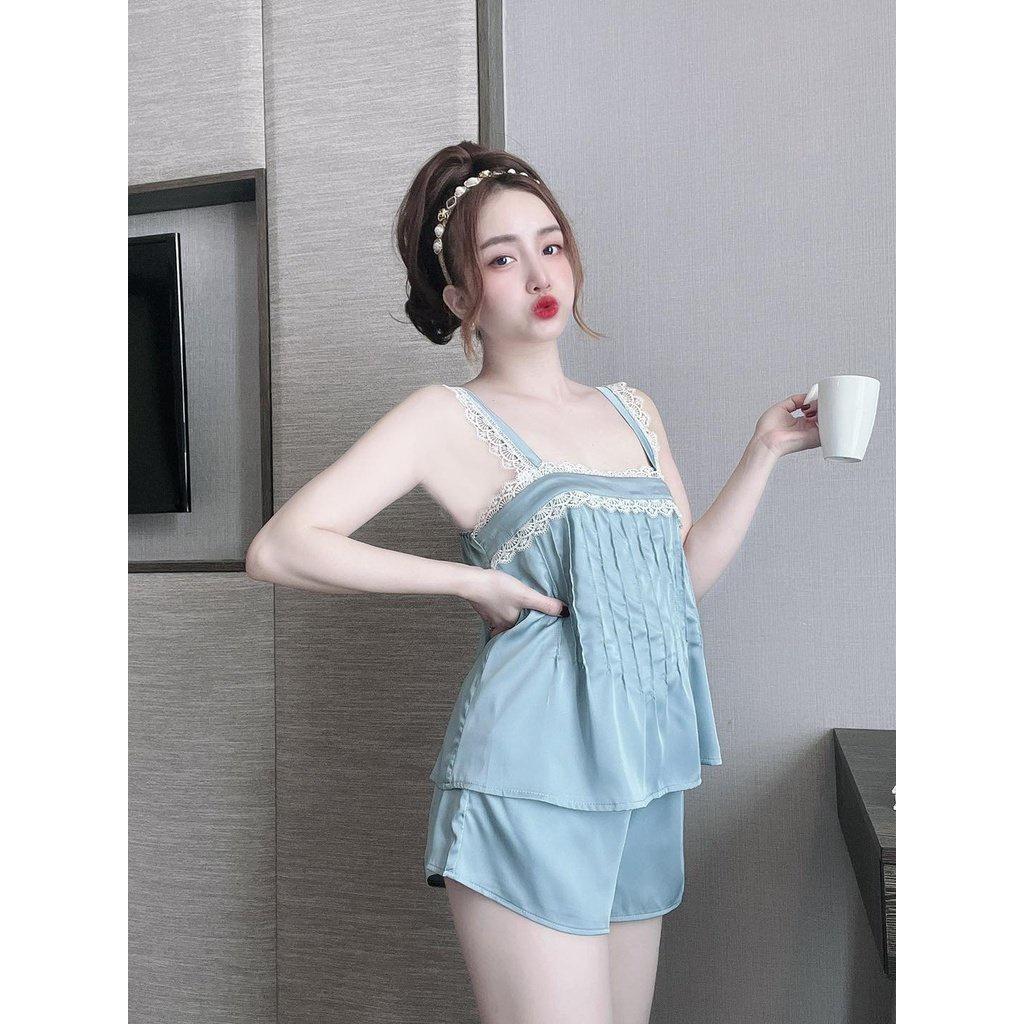 Đồ Ngủ 2 Dây Phối Ren, Bộ Ngủ Nữ Lụa LATIN, Chất Vải Mềm, Đẹp, Ít Nhăn, Bộ Sexy Phom Xinh Dưới 52kg