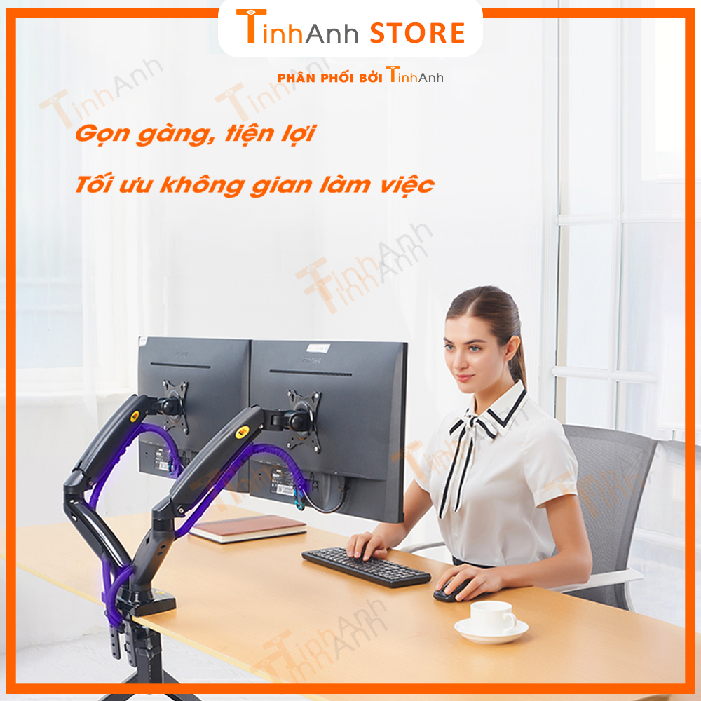 Giá Treo 2 Màn Hình Arm màn hình kép NB F160 17-27 inch, Giá treo màn hình đôi, giá đỡ màn hình tải trọng 9kg mỗi bên - Hàng Nhập Khẩu