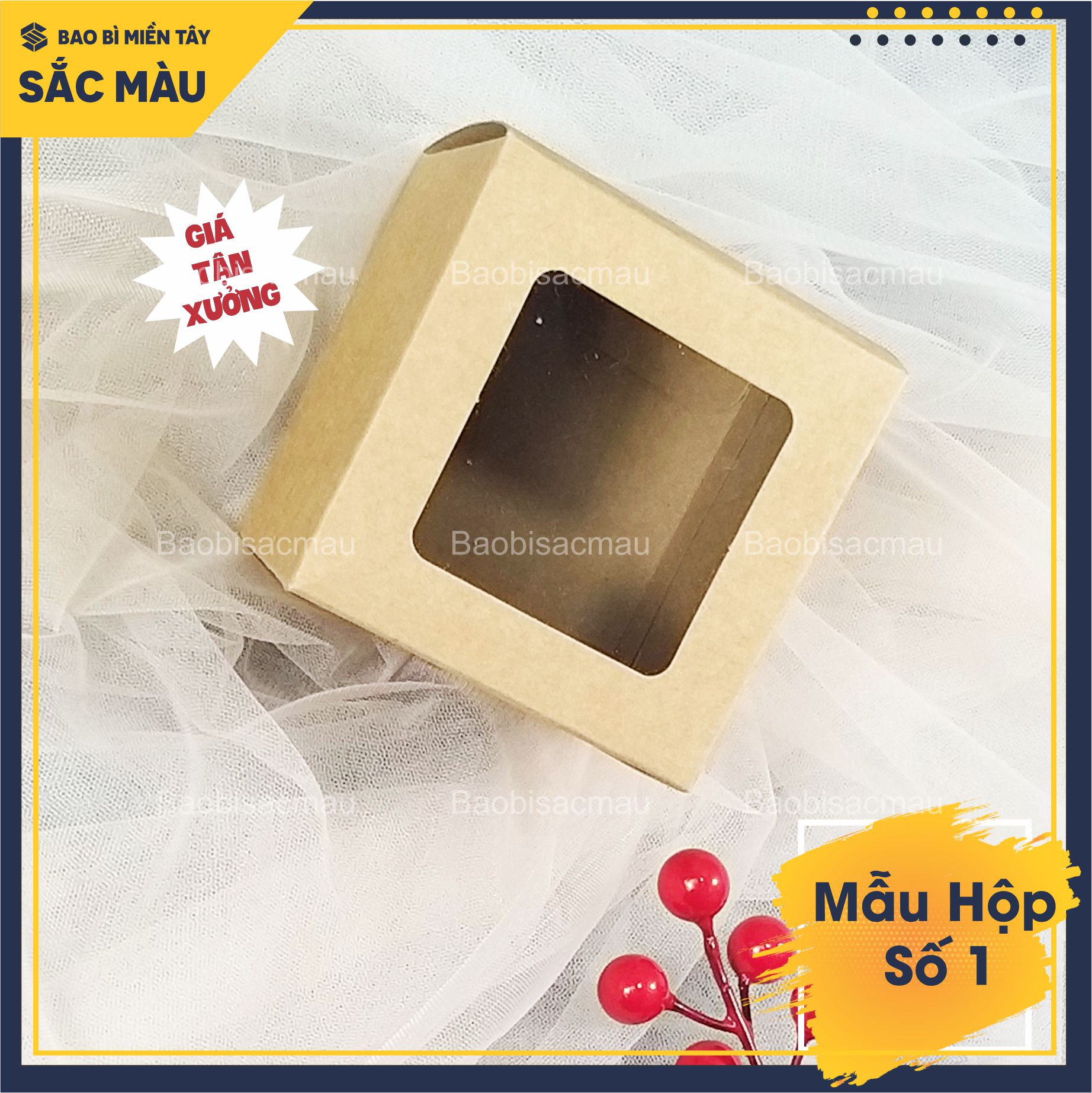 Combo 5 hộp giấy kraft vuông cửa kiếng ( Hộp số 1) đựng quà tặng, bánh kẹo.... và các vật phẩm khác