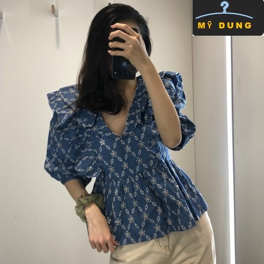 ÁO KIỂU THÊU REN LỖ- TAY PHỒNG LỠ- SIÊU CƯNG