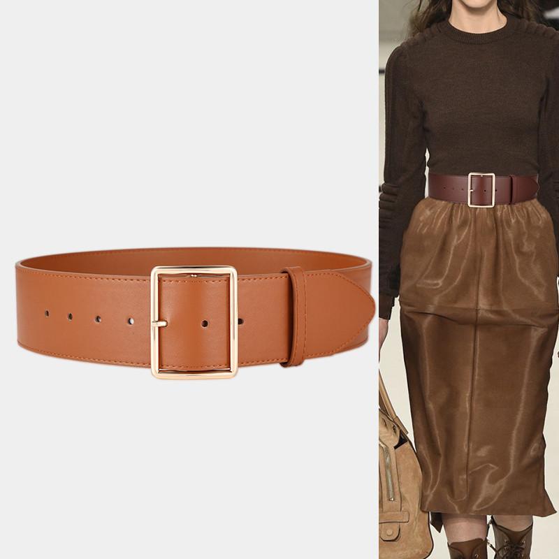 Rộng Da Bò Cho Phụ Nữ Vàng Lớn Khóa Pin Thắt Dây Eo Đầm Áo Khoác Cao Cấp Da Thật Da Waistbands Nóng Mềm Mại Thật bò Dây
