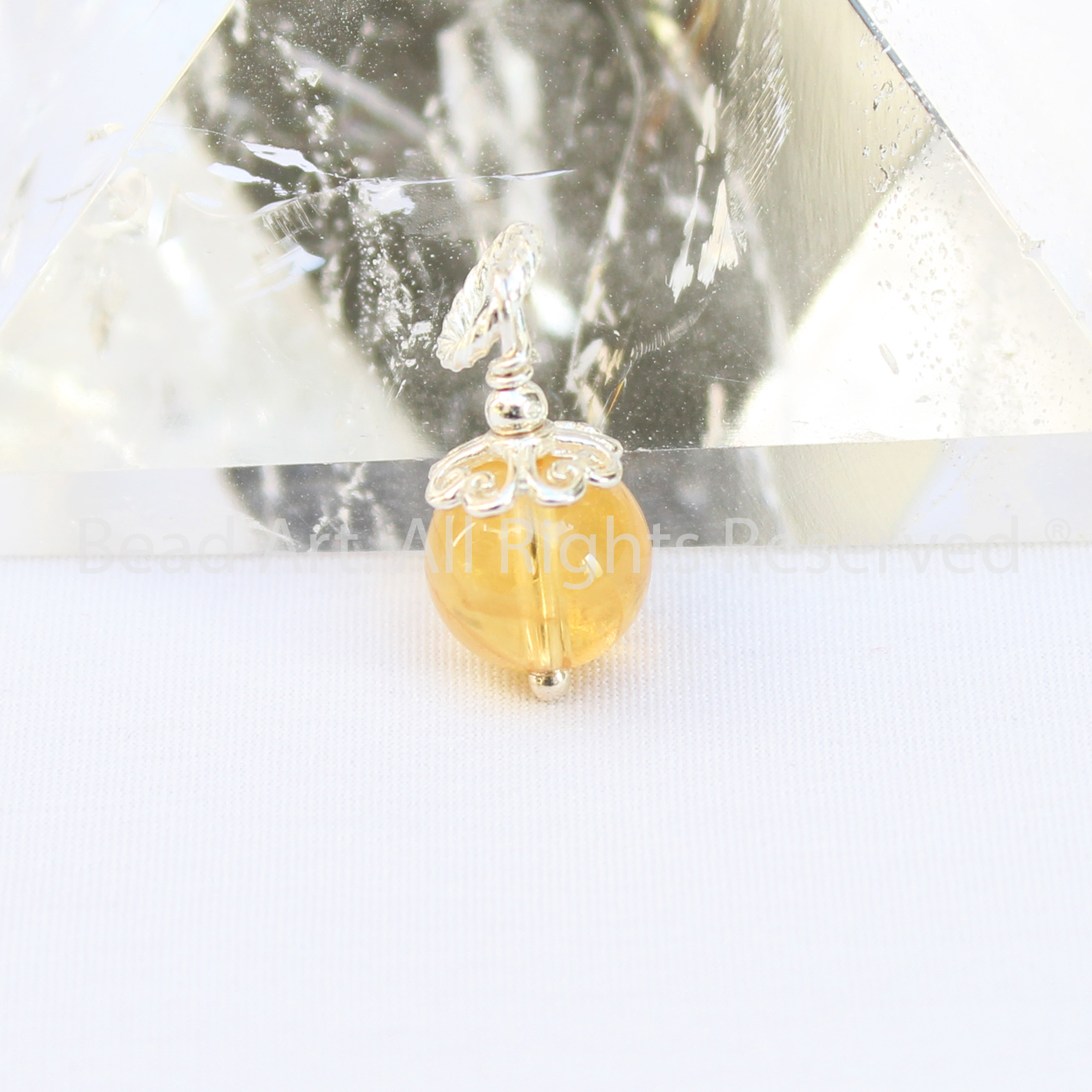 Mặt Dây Chuyền Đá Thạch Anh Màu Vàng, Citrine Tự Nhiên Loại AAA, Trang Sức Phong Thuỷ, Mệnh Thổ, Kim - Bead Art