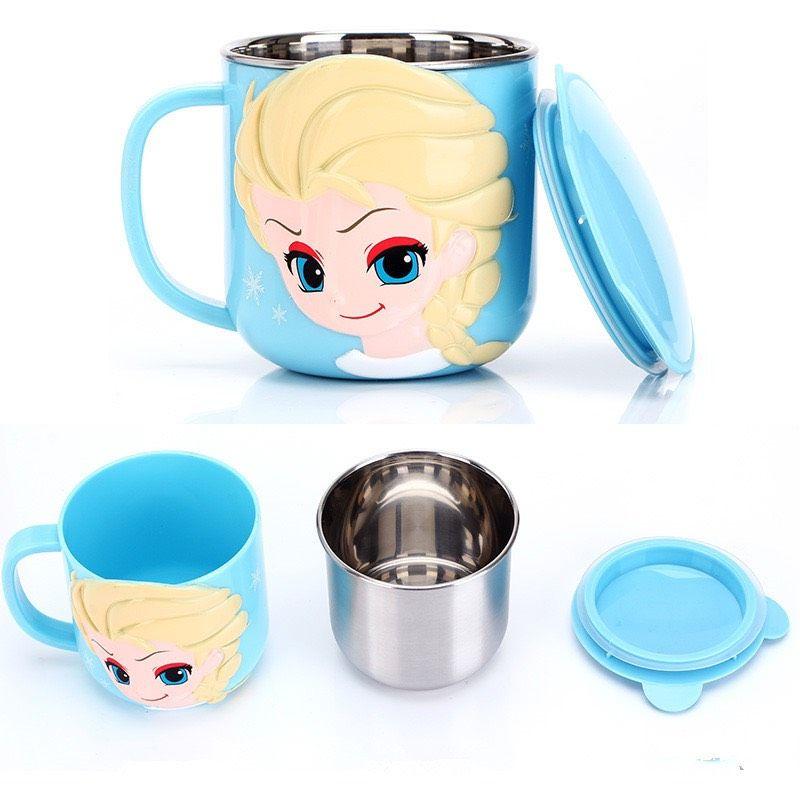 Ly cốc Inox giữ nhiệt Hàng DlSNEY . có nắp đậy . hình hoạt hình 3D nổi siêu yêu cho bé