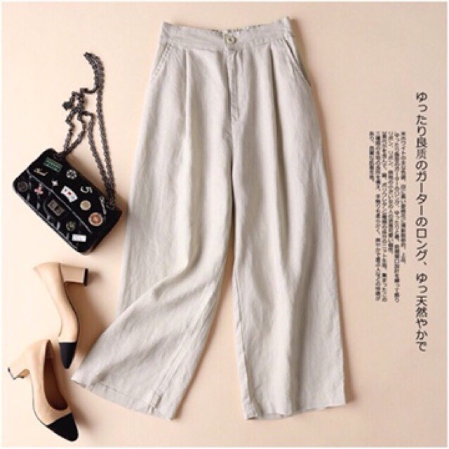 Quần culottes cúc khóa chun lưng chất đũi siêu mát kiểu nhật