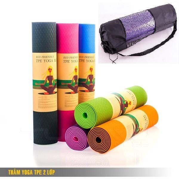 Thảm tập YOGA TPE 2 lớp dày 6mm. Tặng dây buộc thảm