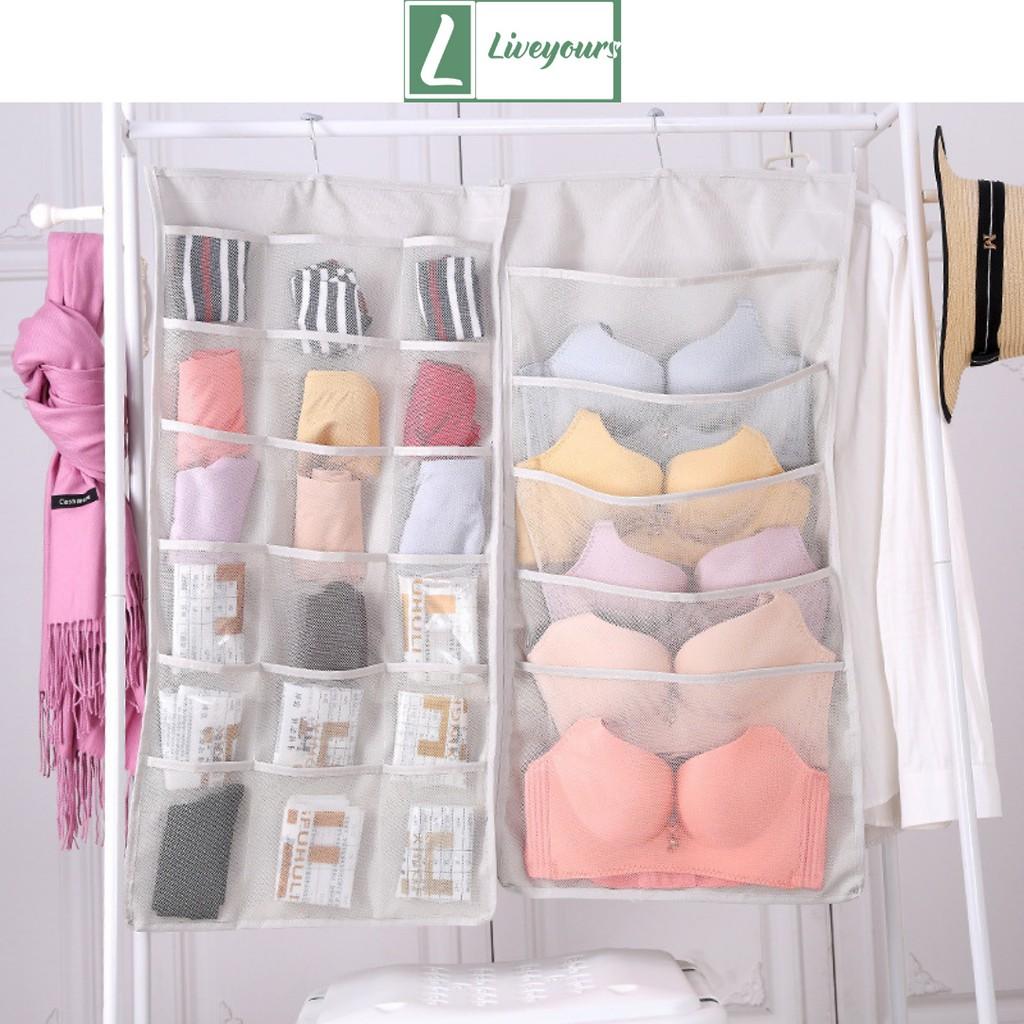 Túi Đựng Đồ Lót 15 - 30 Ngăn, Quần Áo Lót, Tất Vớ, Đồ Dùng 2 Mặt - Có Móc Treo