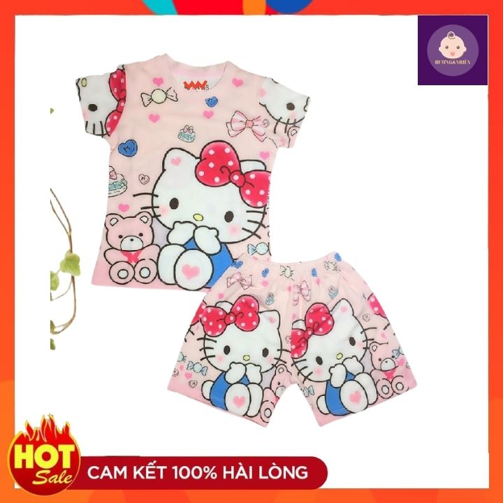 Bộ quần áo bé gái hình mèo Kitty - quần áo mặt ở nhà từ 9-42kg - Vải thun cotton lạnh - Giặt không vỡ hình - Hương Nhiên