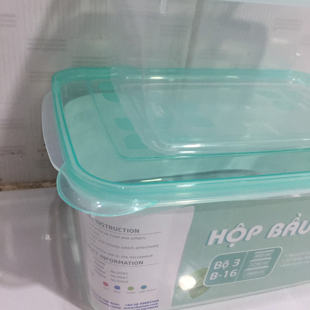 Bộ 3 Hộp nhựa bầu Duy Tân 490ml - 1300ml - 2800ml /Hộp đựng rau củ thực phẩm để tủ lạnh an toàn cho mọi gia đình (Giao màu ngẫu nhiên)