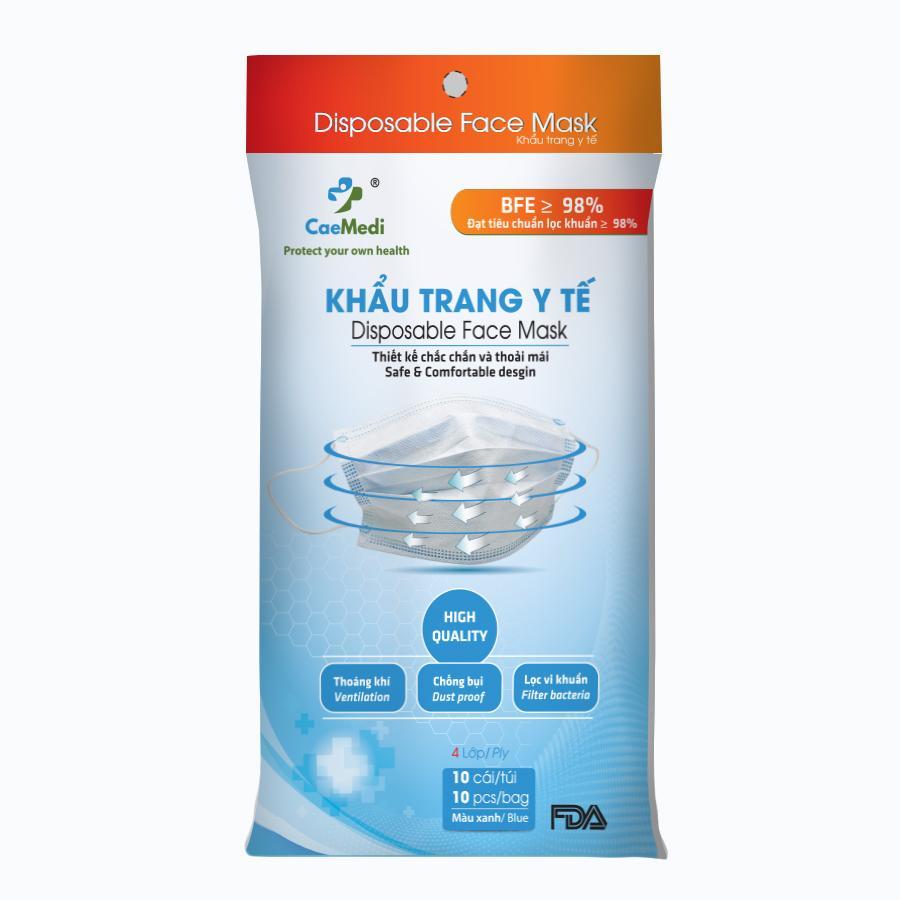 COMBO 3 Túi khẩu trang y tế CAEMEDI 4 lớp Xanh cao cấp, kháng khuẩn, lọc bụi bẩn đạt chuẩn BFE, FDA xuất khẩu Châu Âu - 30 cái