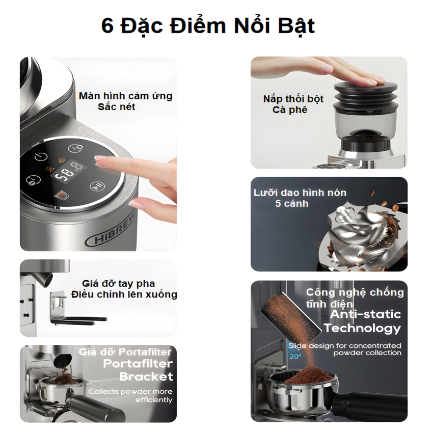 Máy xay hạt cà phê Espresso chuyên nghiệp Thương hiệu Mỹ cao cấp HiBREW G7, 150W, Lưỡi xay hình nón Cornical Burr - HÀNG NHẬP KHẨU