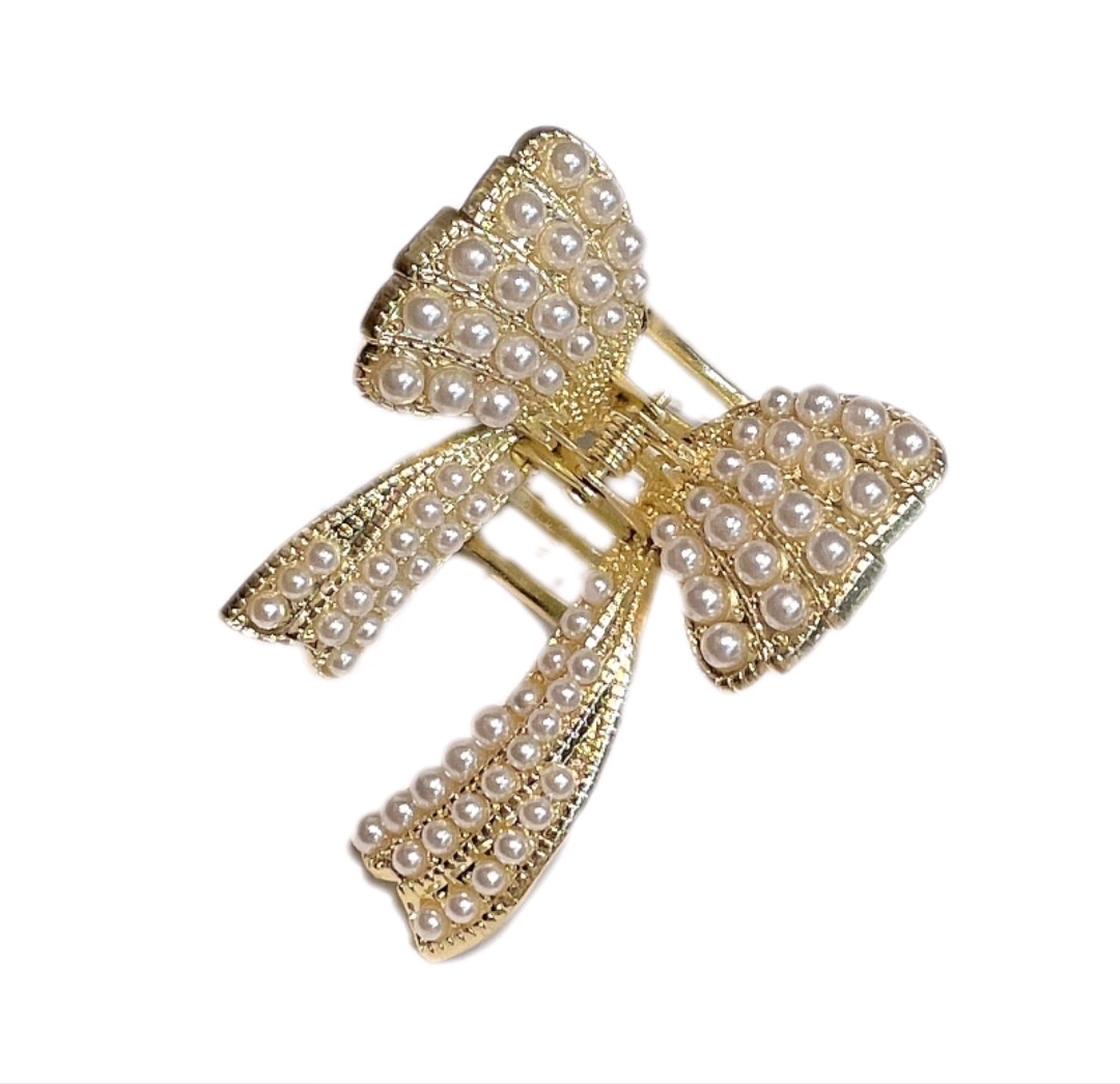 Kẹp Tóc Nơ Đính Đá Và Ngọc Trai Phong Cách Vintage