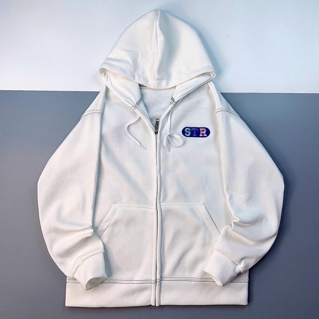 Áo Khoác Hoodie Nỉ Bông Zip STR Form Rộng Uniex Nam Nữ Ulzzang KUN