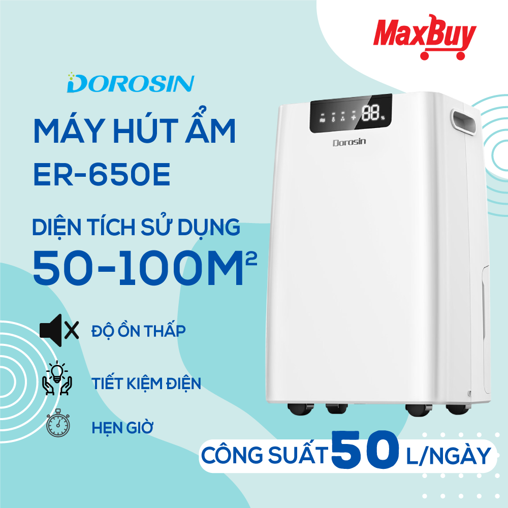 Máy hút ẩm gia dụng chính hãng Dorosin ER-650E (80m2)/Công suất hút ẩm 50lít/ngày/Cảm ứng điện tử thông minh