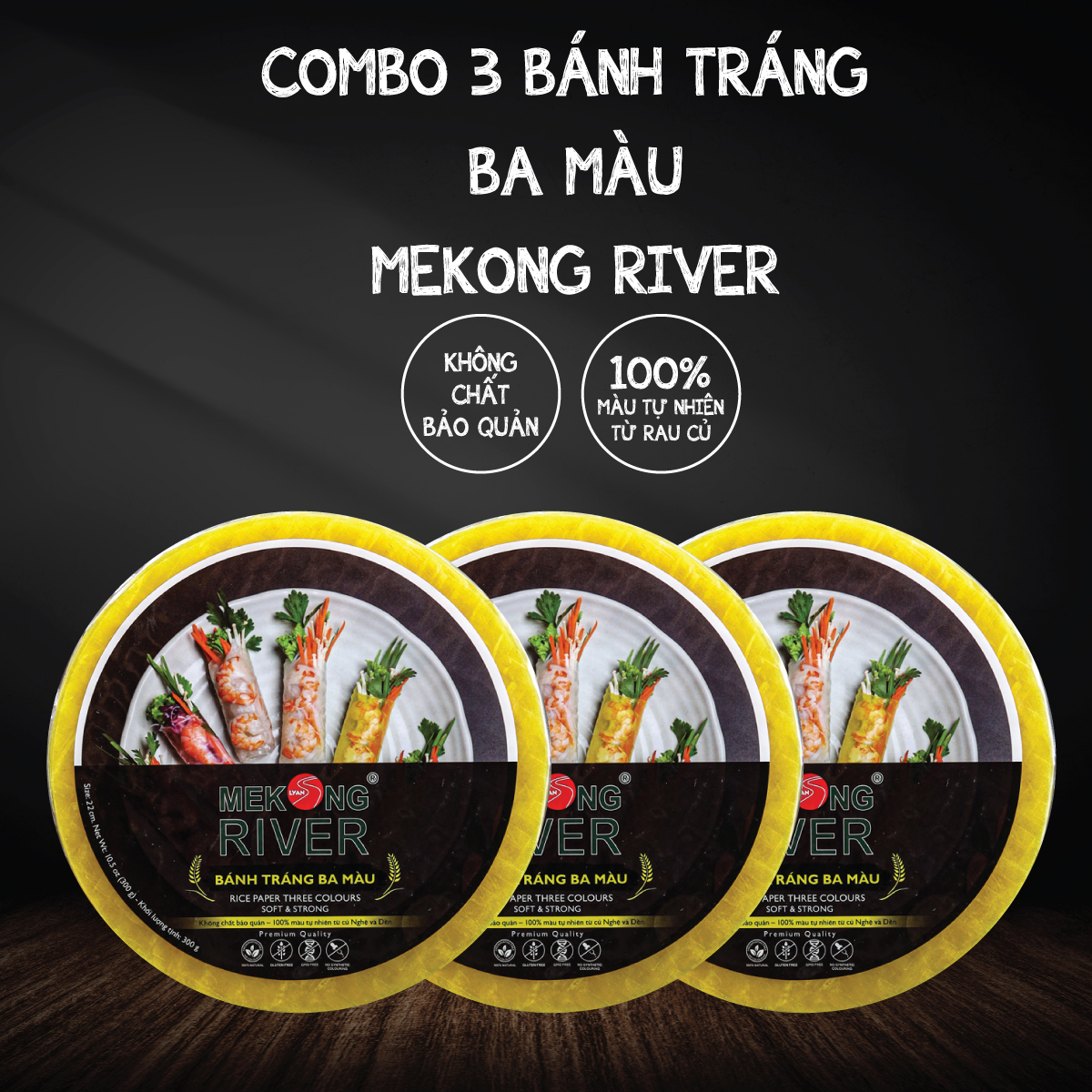 Combo 3 Túi Bánh Tráng Ba Màu MeKong River 22cm 300g